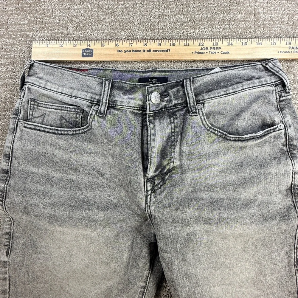 True Religion Mens Ricky Relaxed Straight Cutoff Shorts 34 Grey Acid Wash Denim